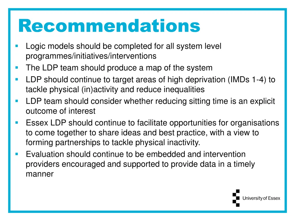 recommendations logic models should be completed