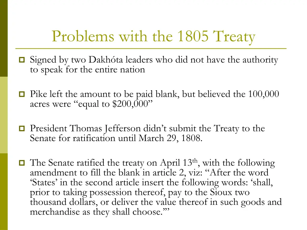 problems with the 1805 treaty