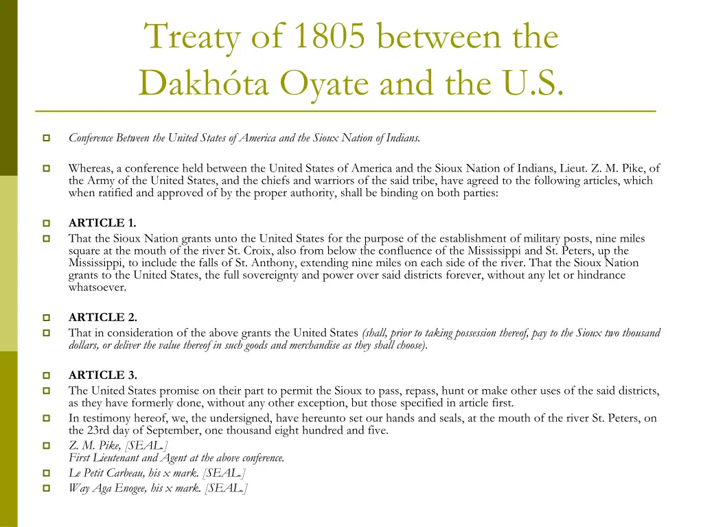 treaty of 1805 between the dakh ta oyate