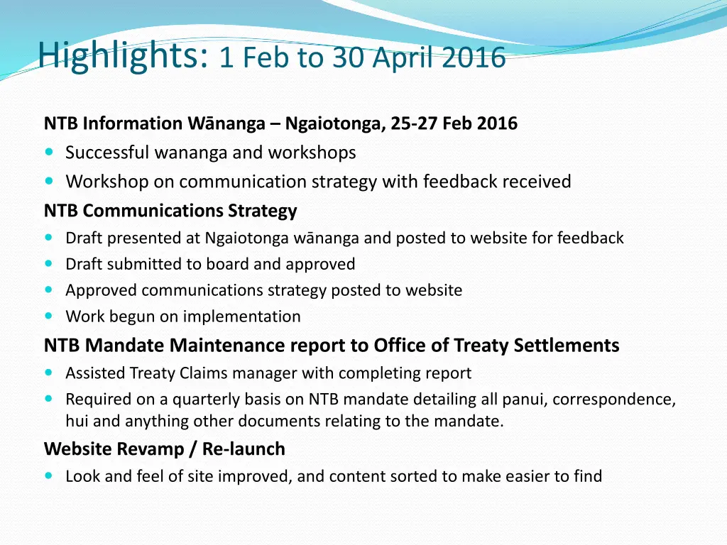 highlights 1 feb to 30 april 2016