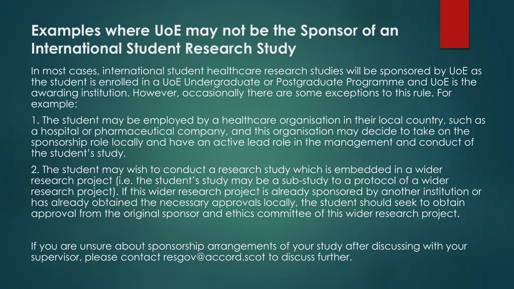 examples where uoe may not be the sponsor