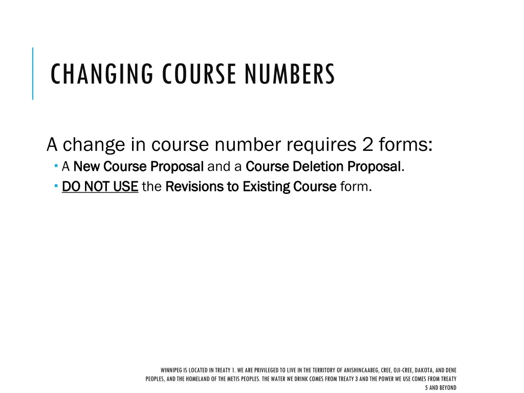 changing course numbers