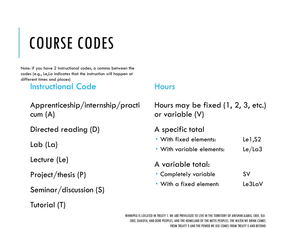 course codes