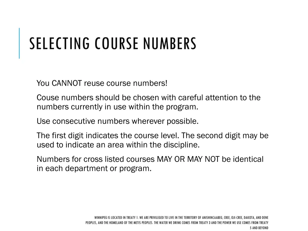 selecting course numbers