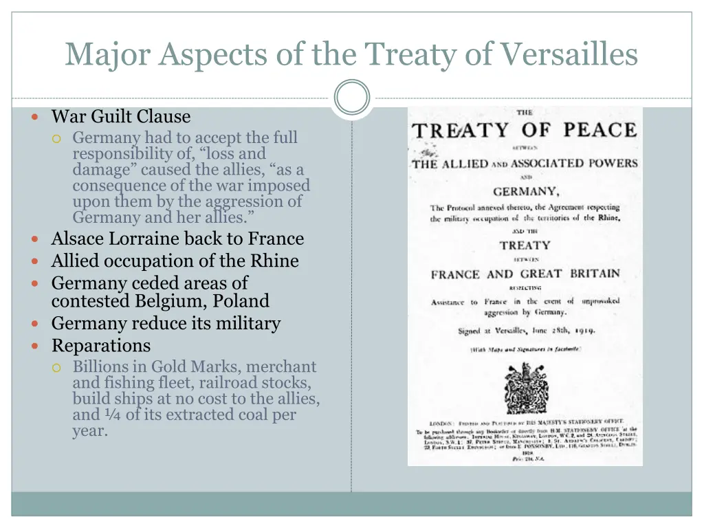 major aspects of the treaty of versailles