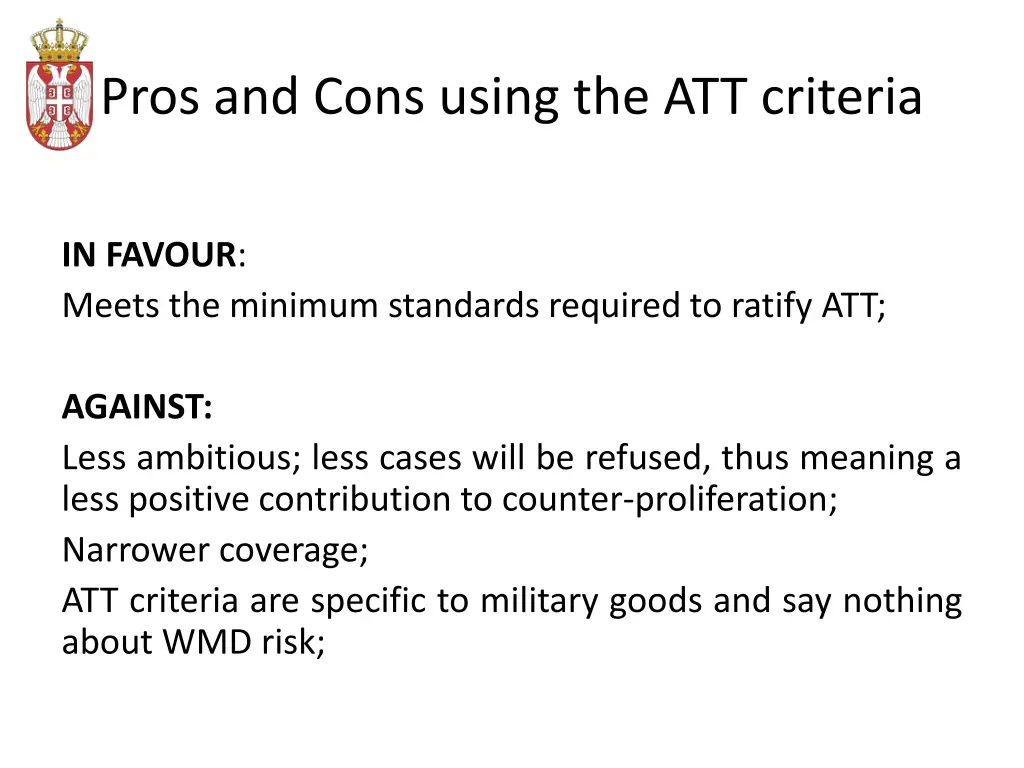 pros and cons using the att criteria