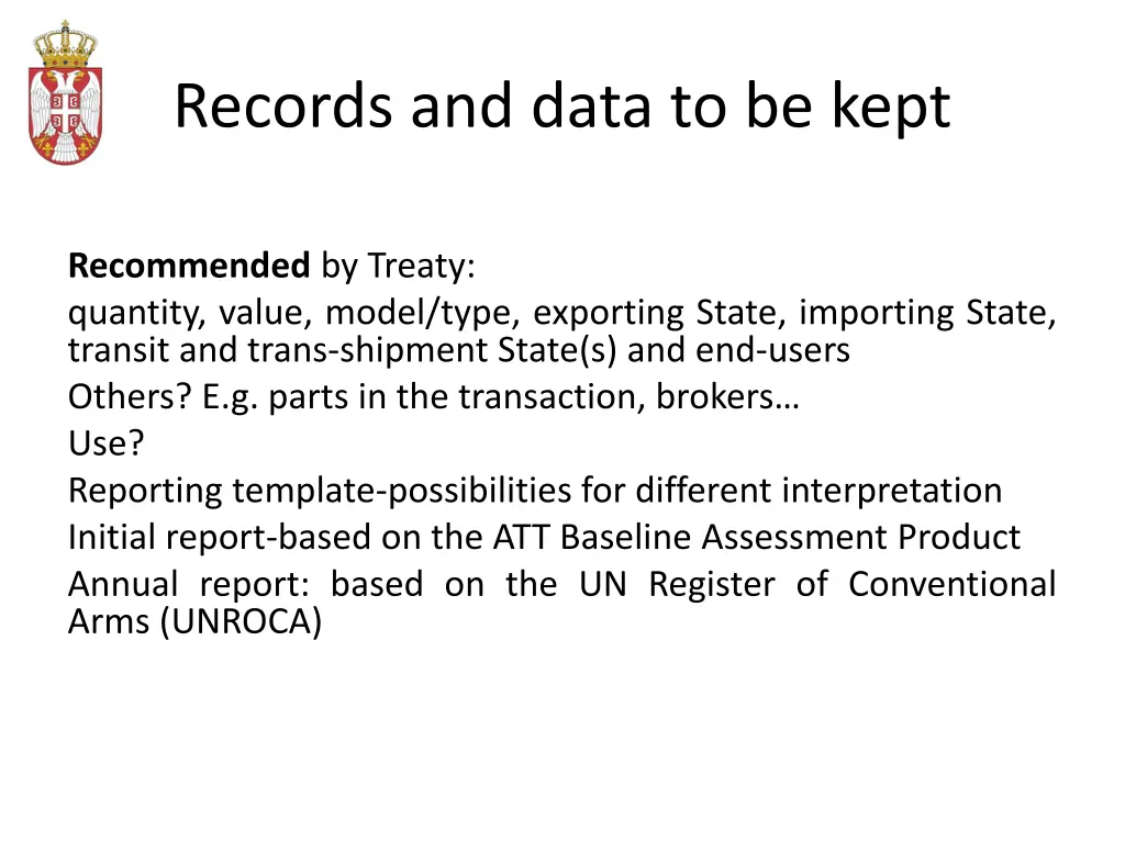 records and data to be kept