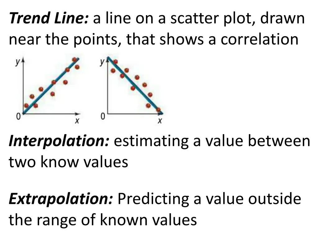 trend line a line on a scatter plot drawn near