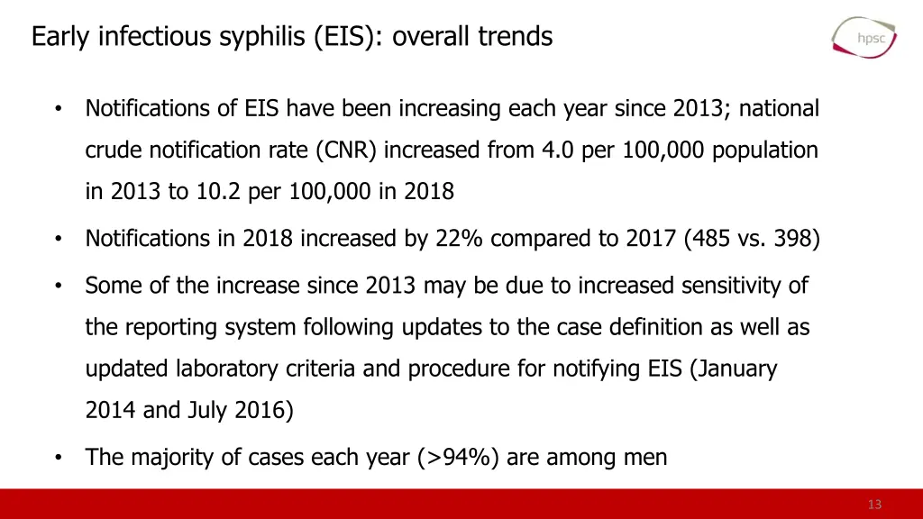 early infectious syphilis eis overall trends