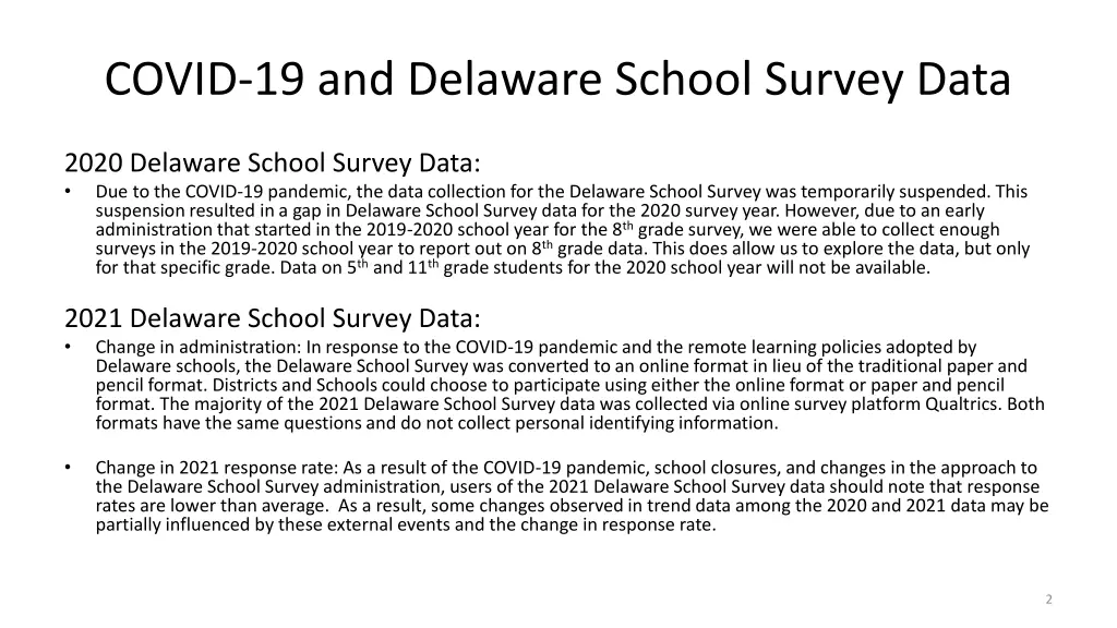 covid 19 and delaware school survey data