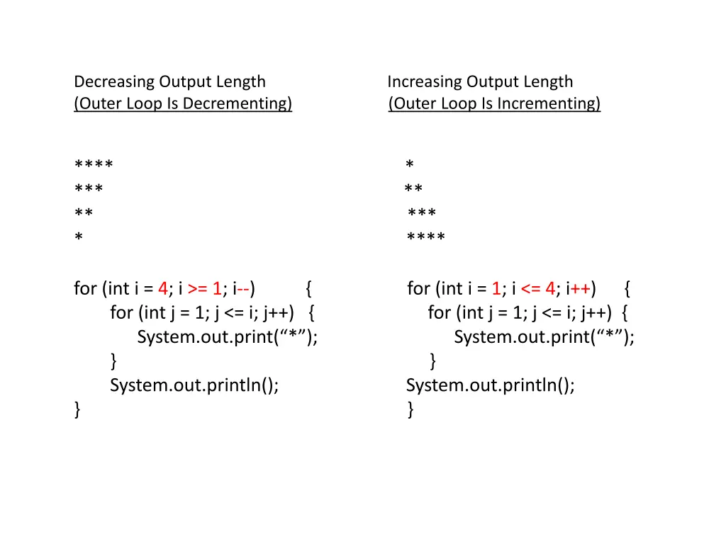 decreasing output length outer loop