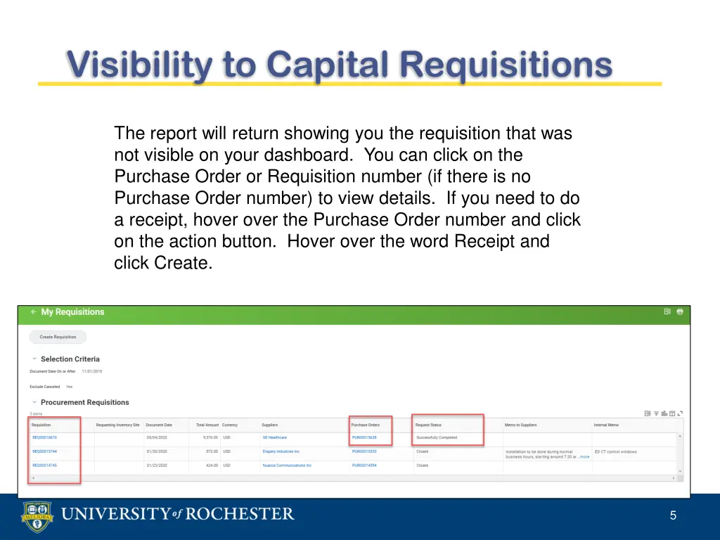 visibility to capital requisitions 2