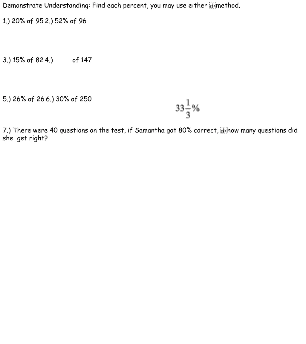 demonstrate understanding find each percent