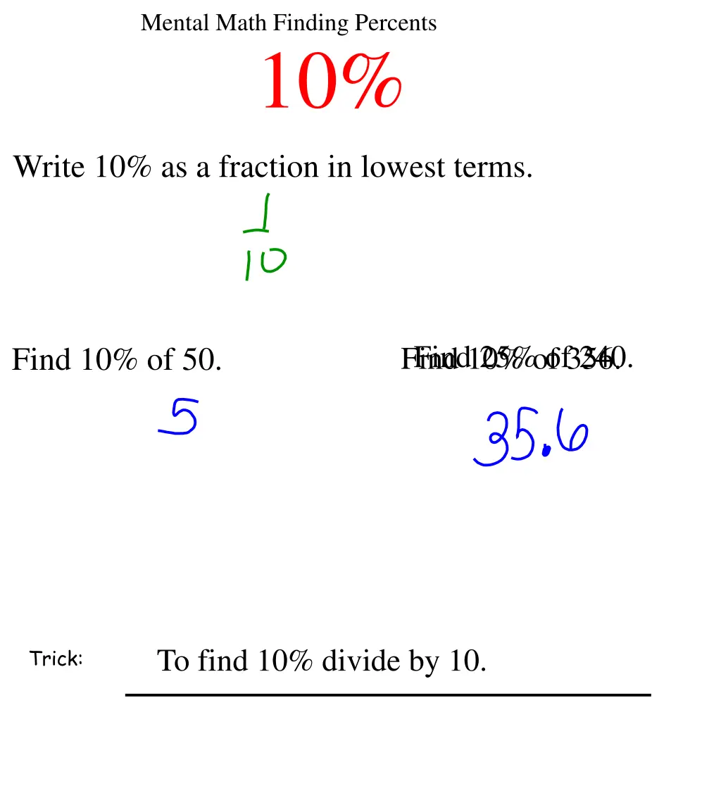 mental math finding percents 10