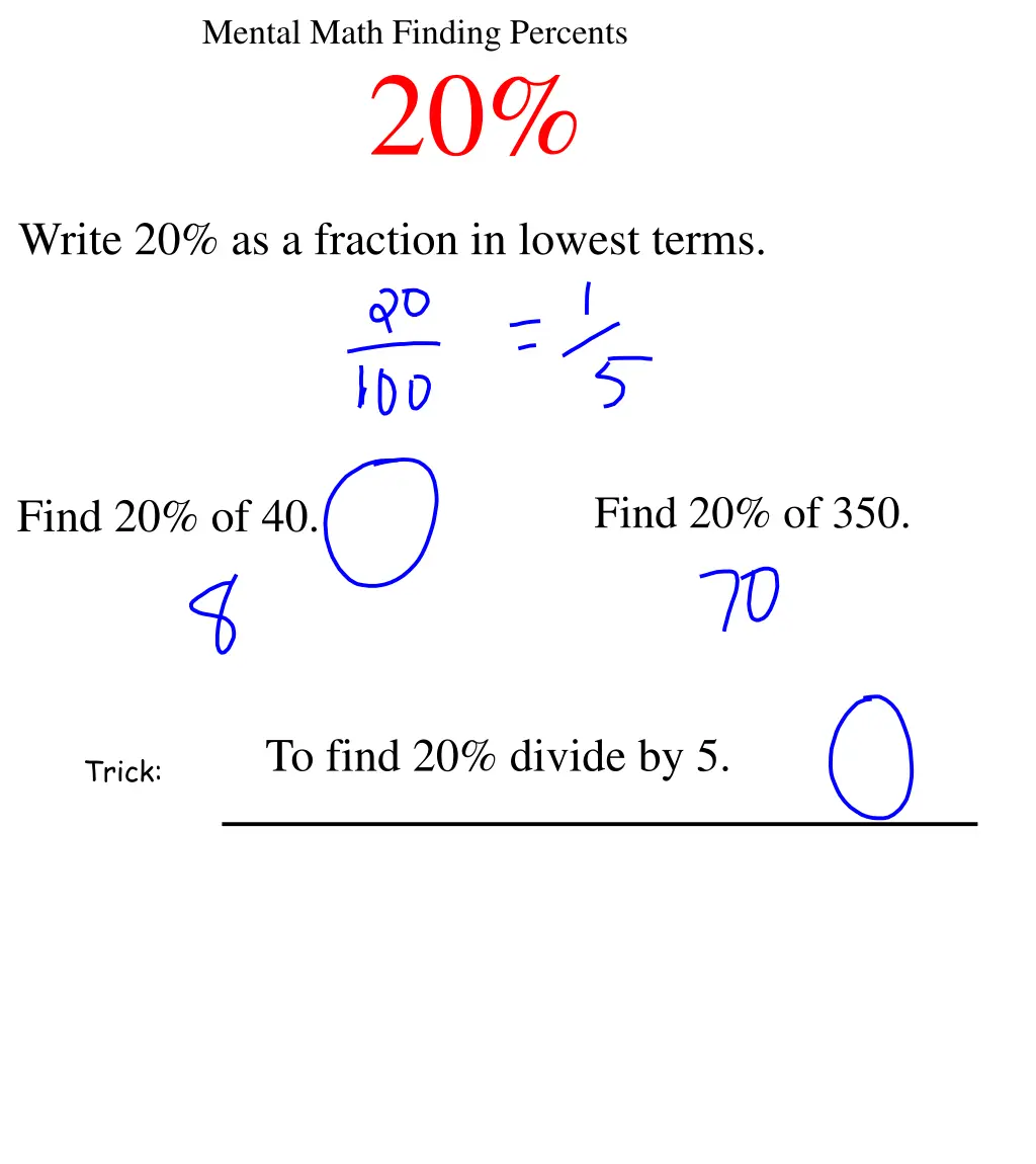 mental math finding percents 20