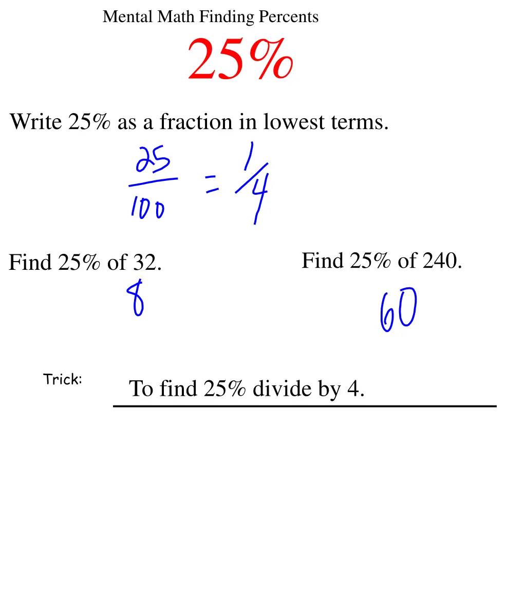 mental math finding percents 25