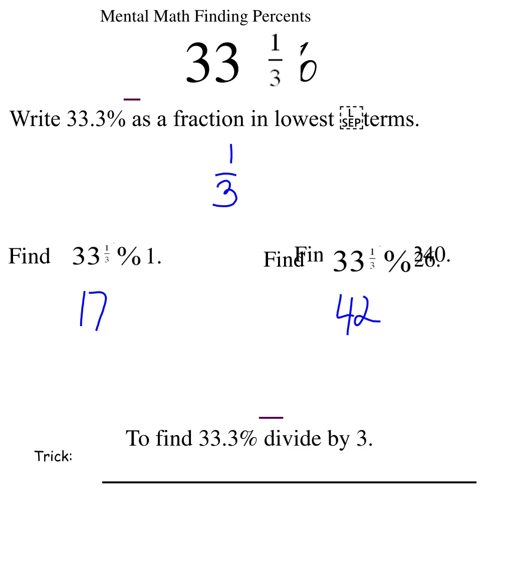 mental math finding percents 33 write