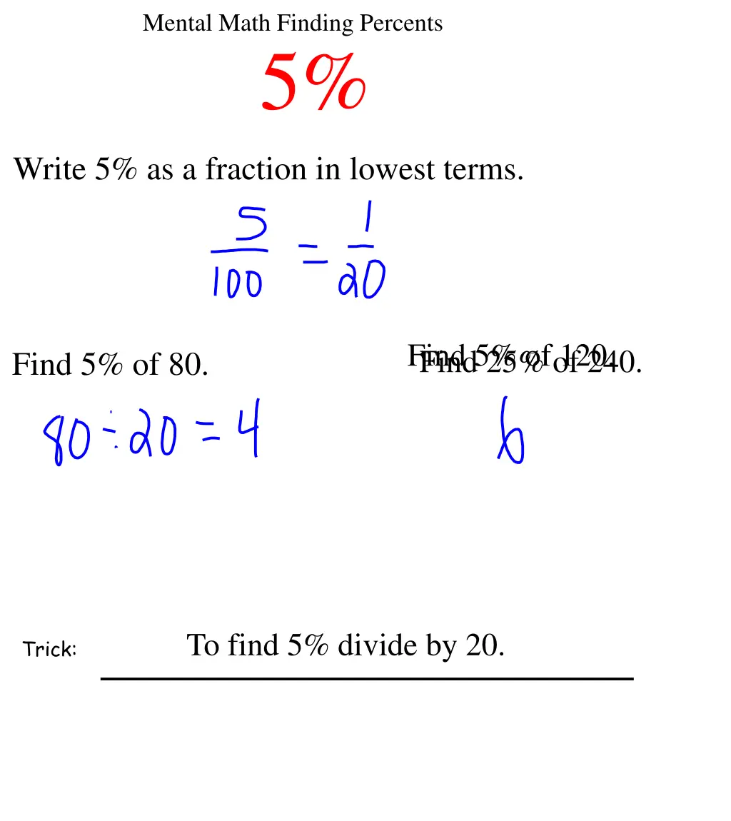 mental math finding percents 5