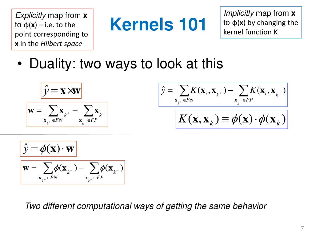 implicitly map from x to x by changing the kernel