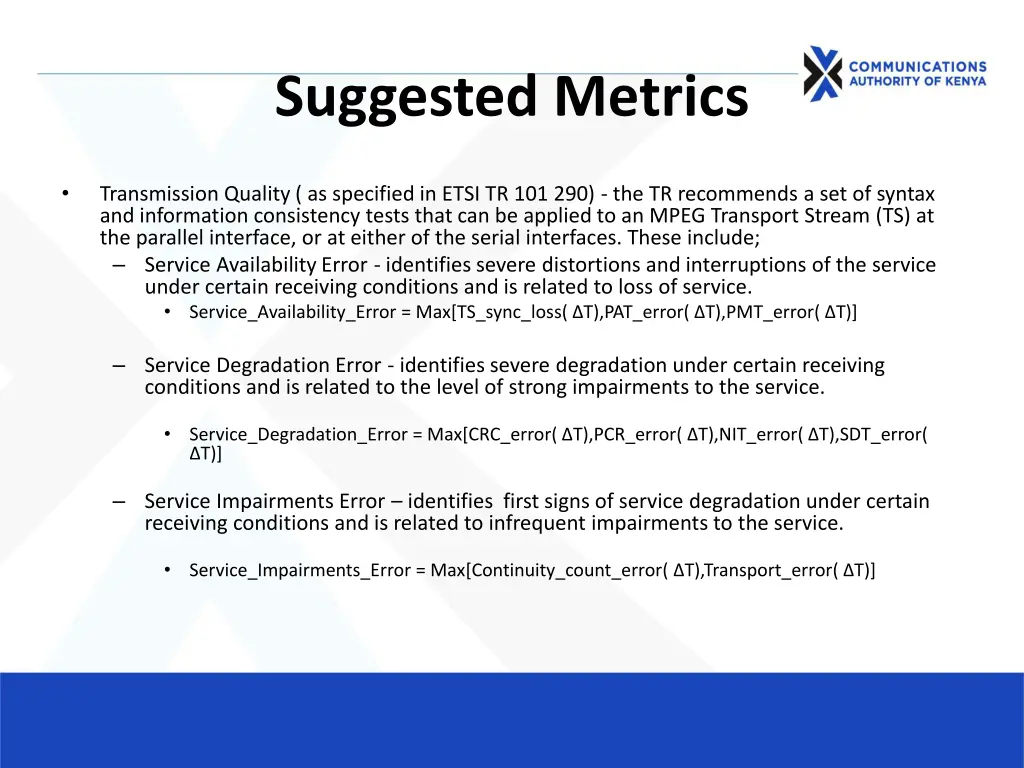 suggested metrics