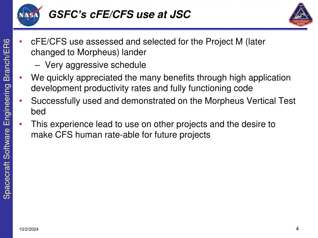 gsfc s cfe cfs use at jsc