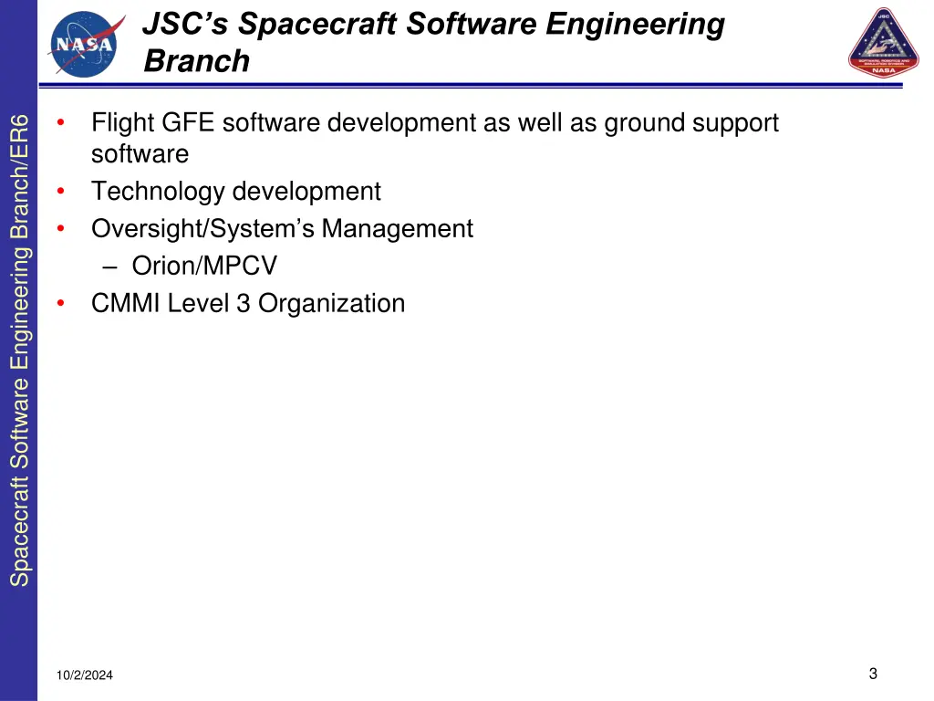 jsc s spacecraft software engineering branch