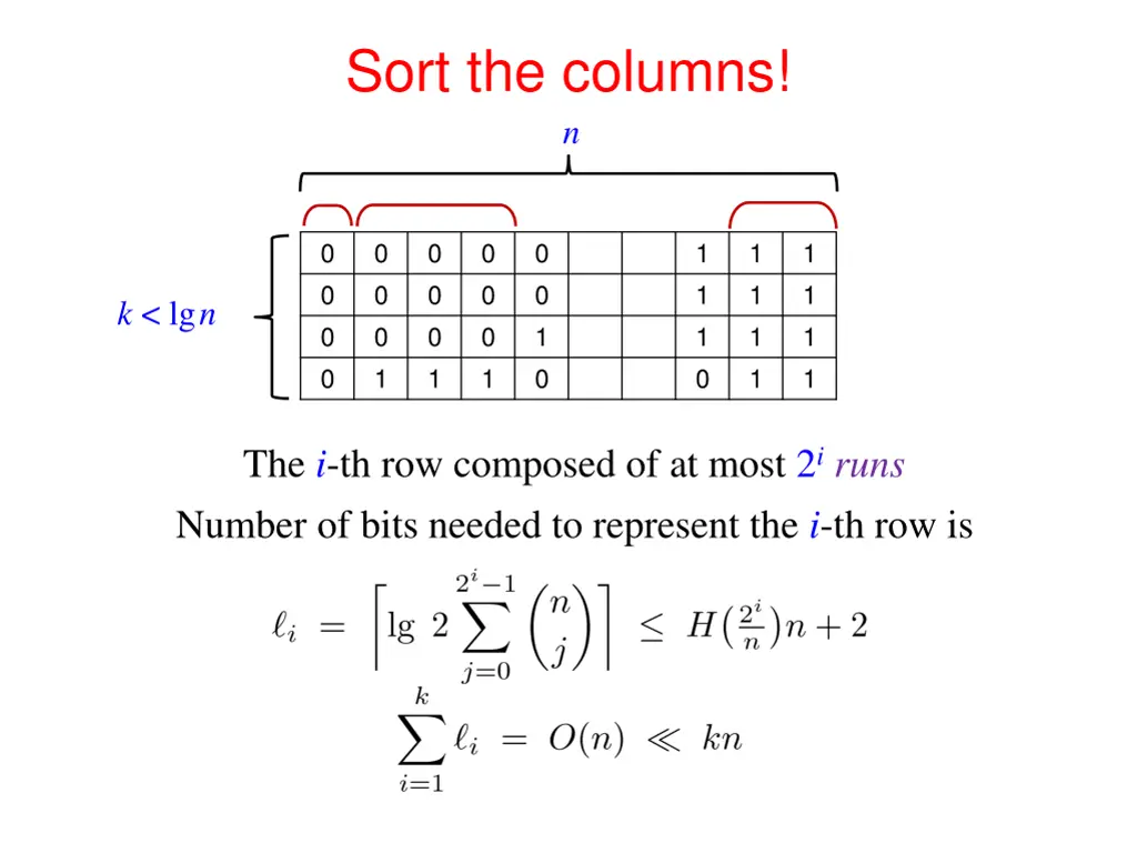 sort the columns n