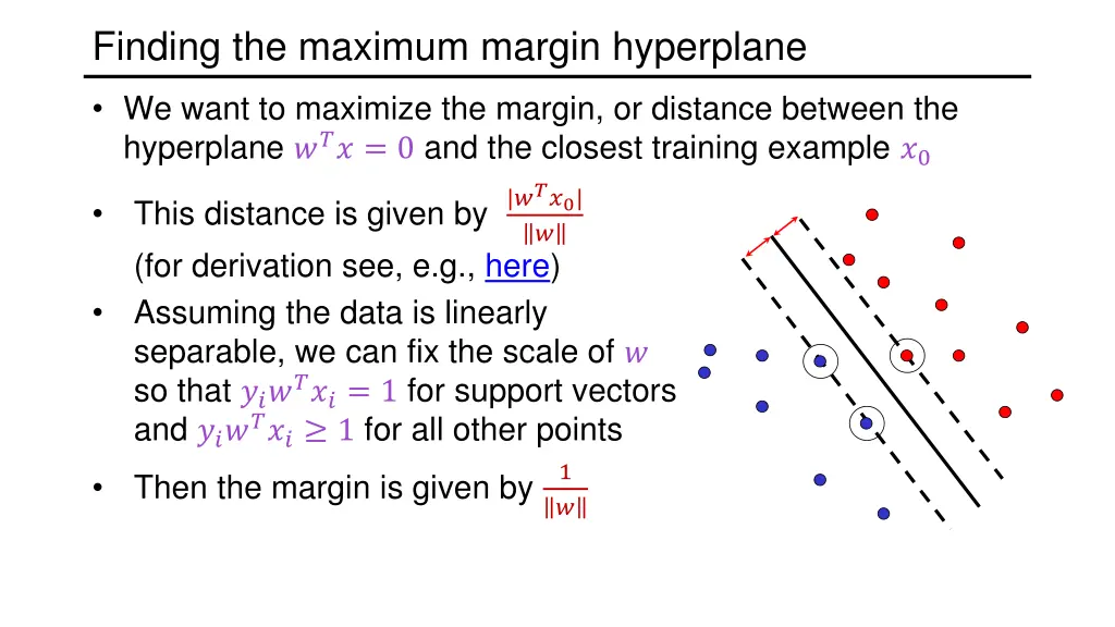 finding the maximum margin hyperplane