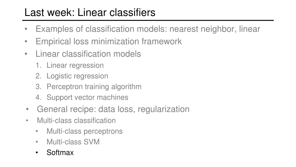 last week linear classifiers