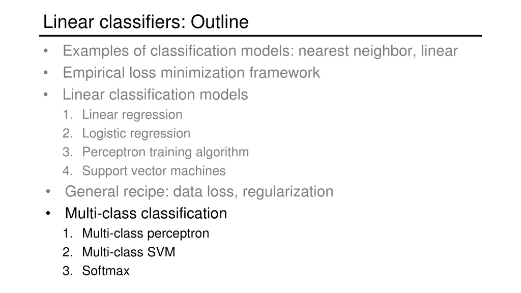 linear classifiers outline 3