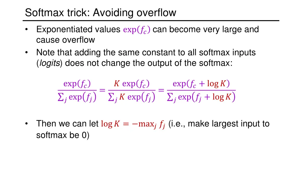 softmax trick avoiding overflow