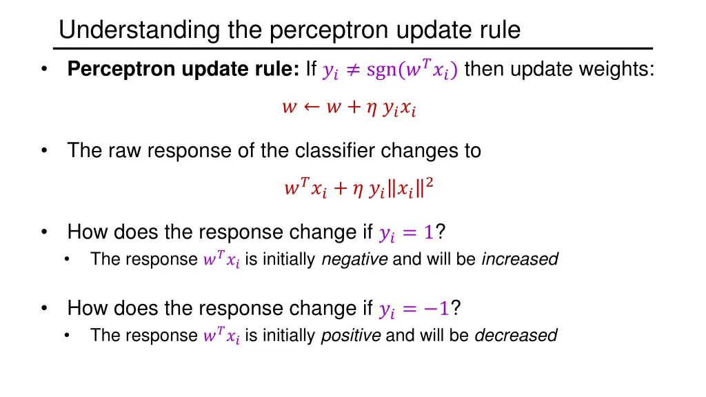 understanding the perceptron update rule