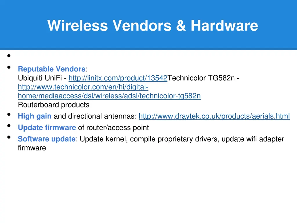 wireless vendors hardware