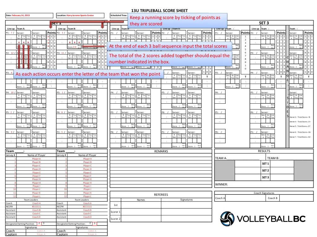 13u tripleball score sheet keep a running score