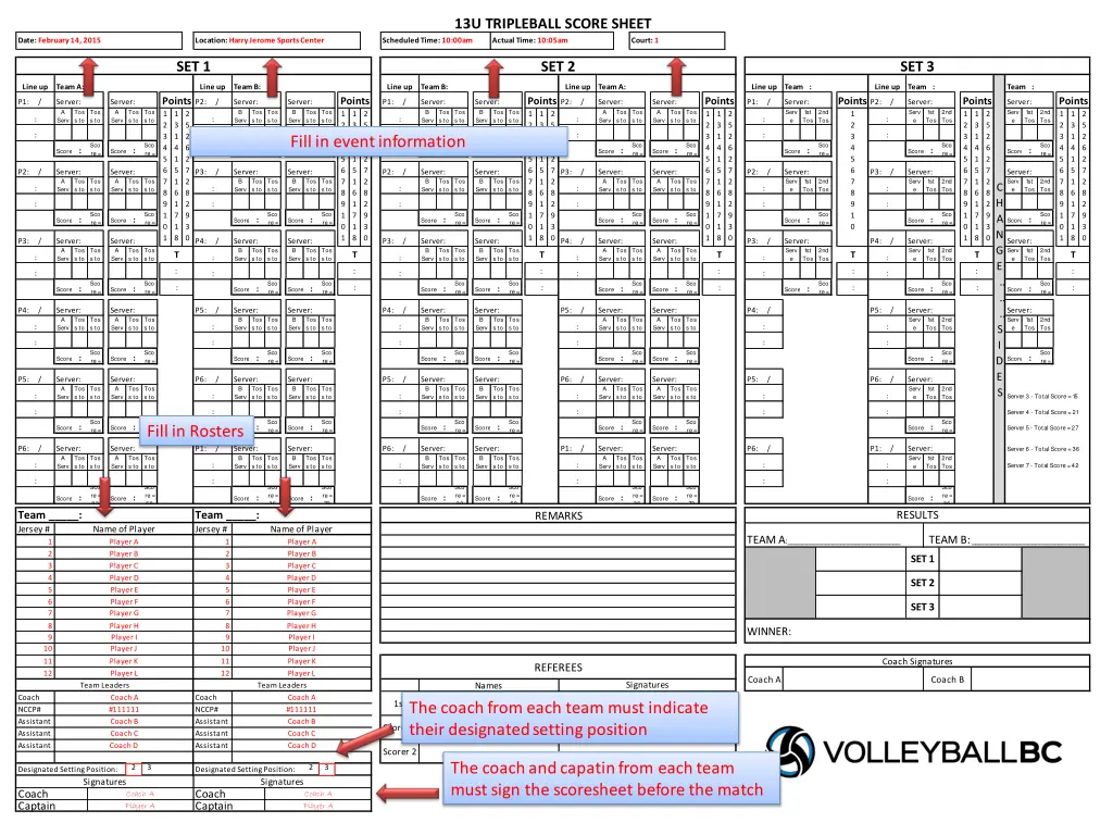 13u tripleball score sheet scheduled time 10 00am