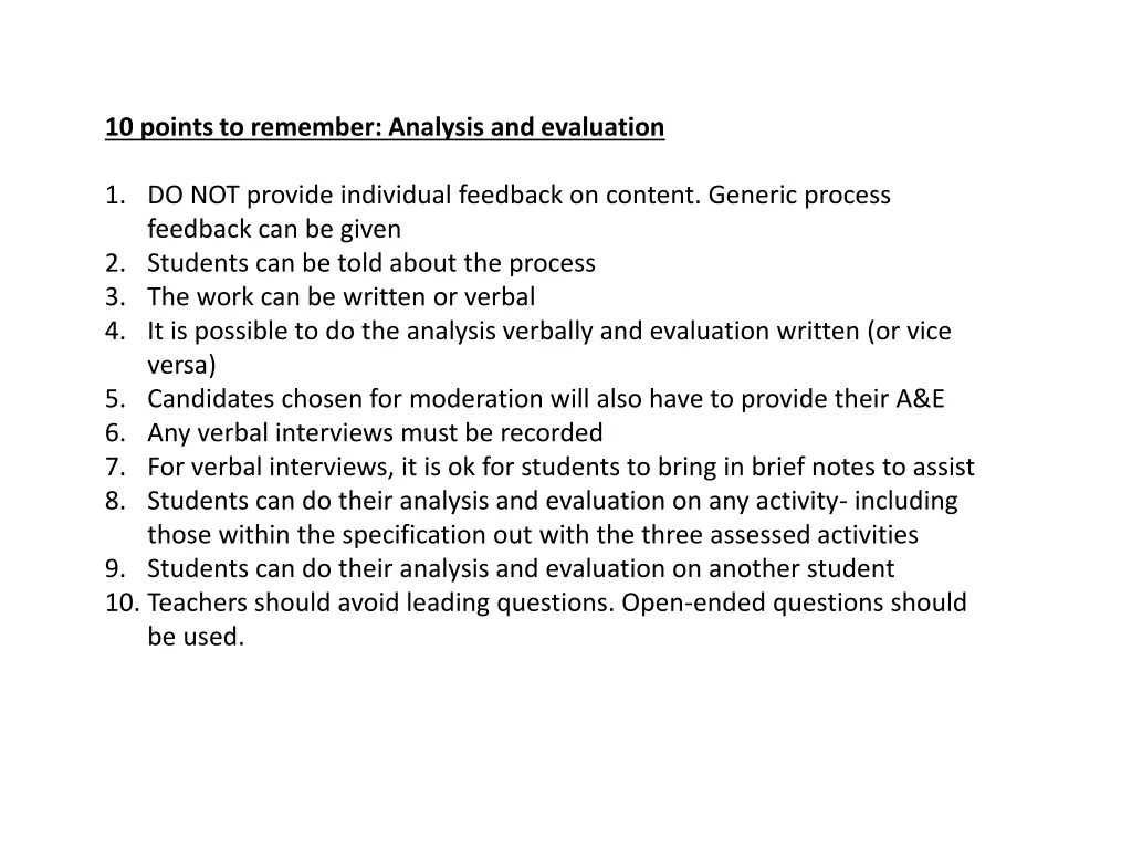 10 points to remember analysis and evaluation