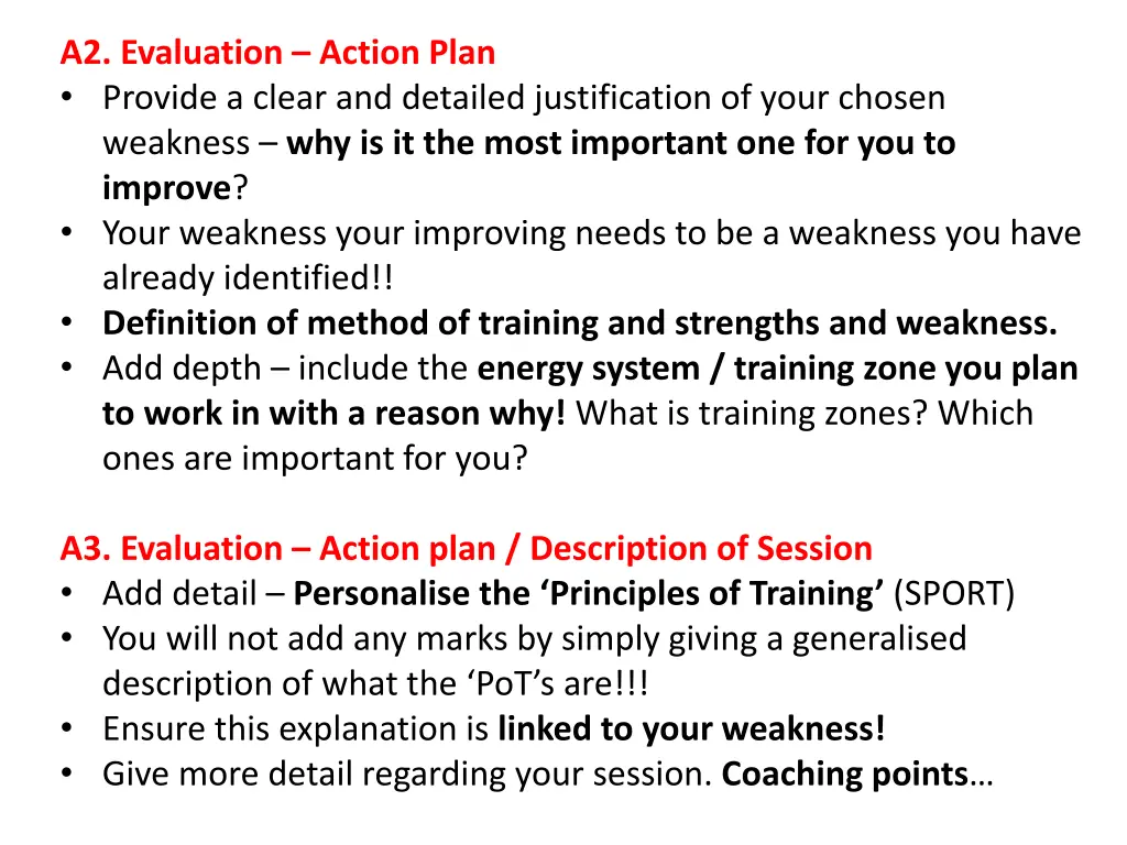 a2 evaluation action plan provide a clear