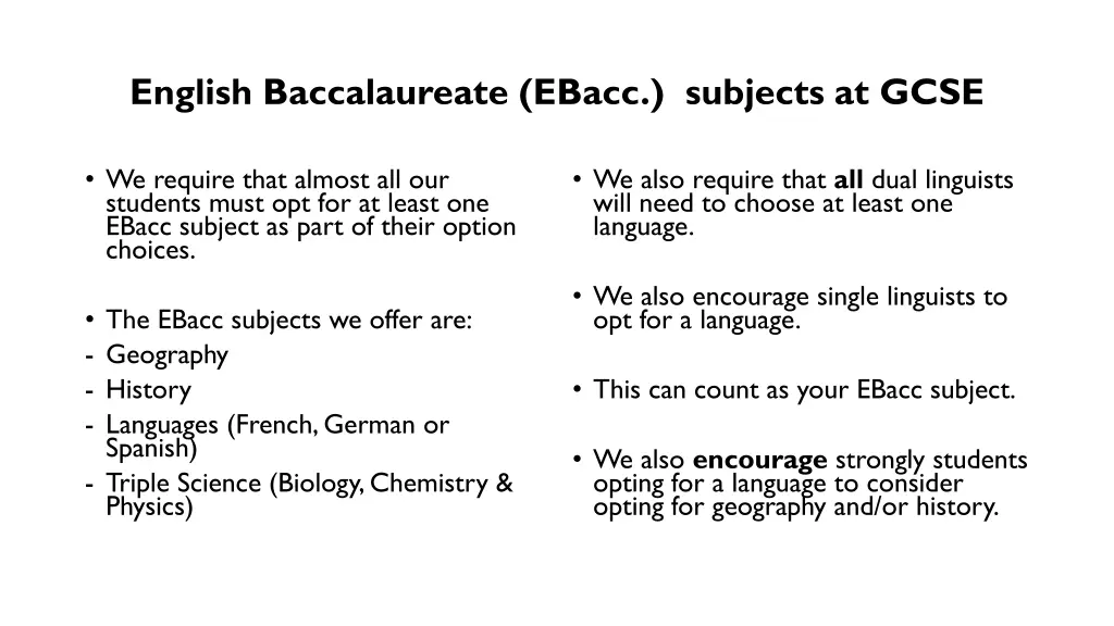 english baccalaureate ebacc subjects at gcse