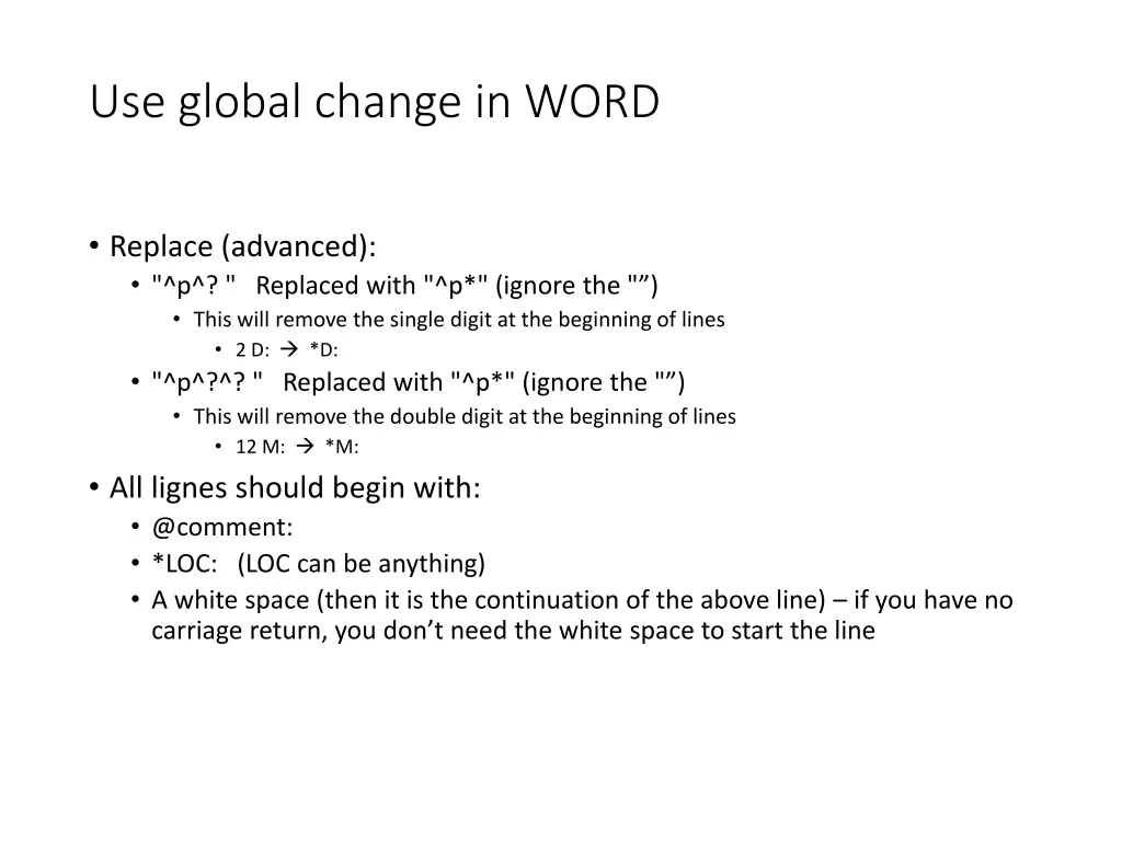 use global change in word