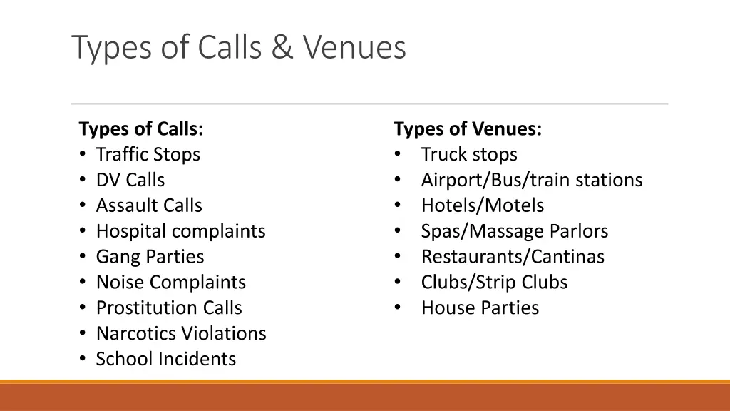 types of calls venues