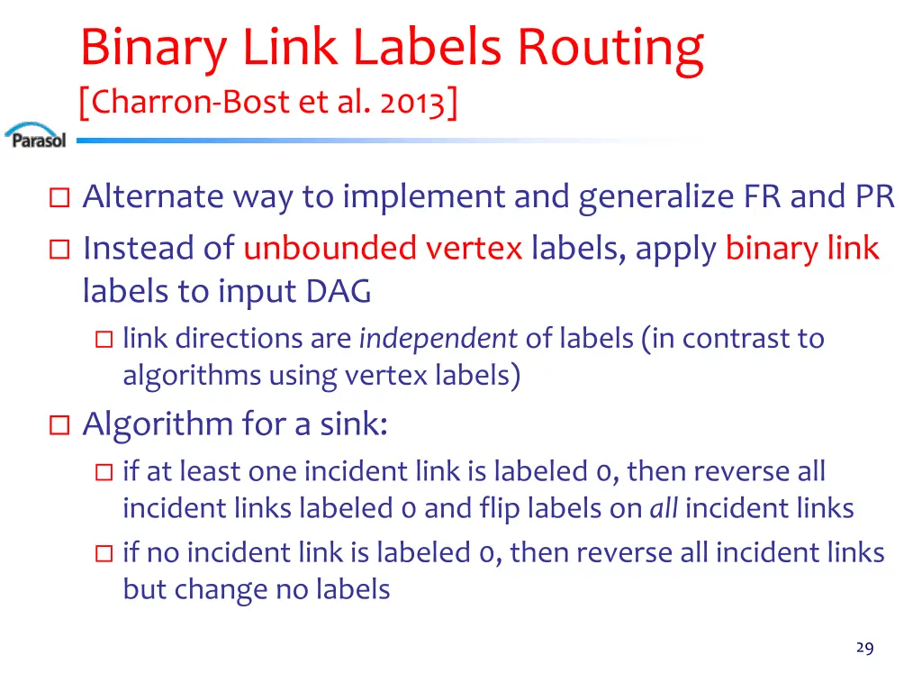 binary link labels routing charron bost et al 2013