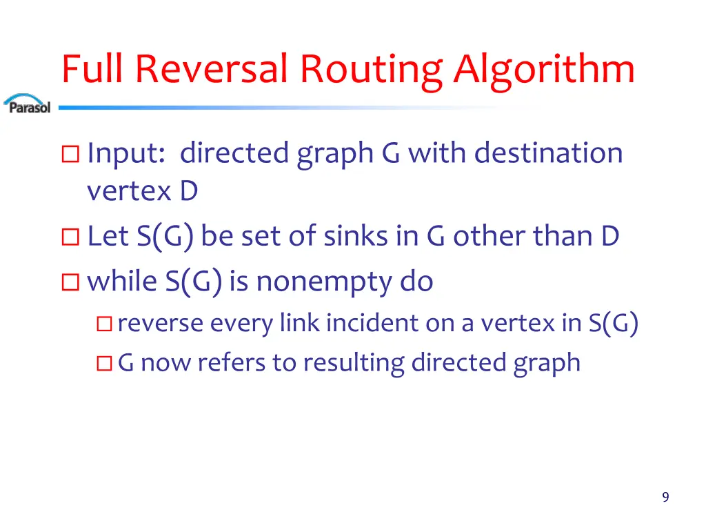 full reversal routing algorithm