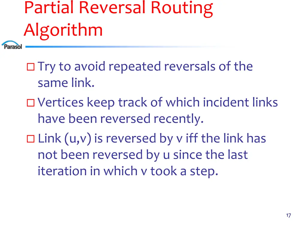 partial reversal routing algorithm