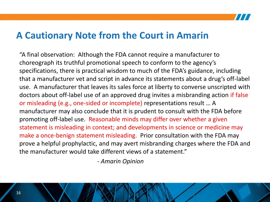 a cautionary note from the court in amarin