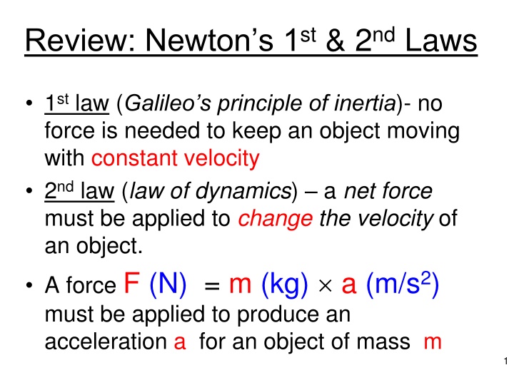 review newton s 1 st 2 nd laws