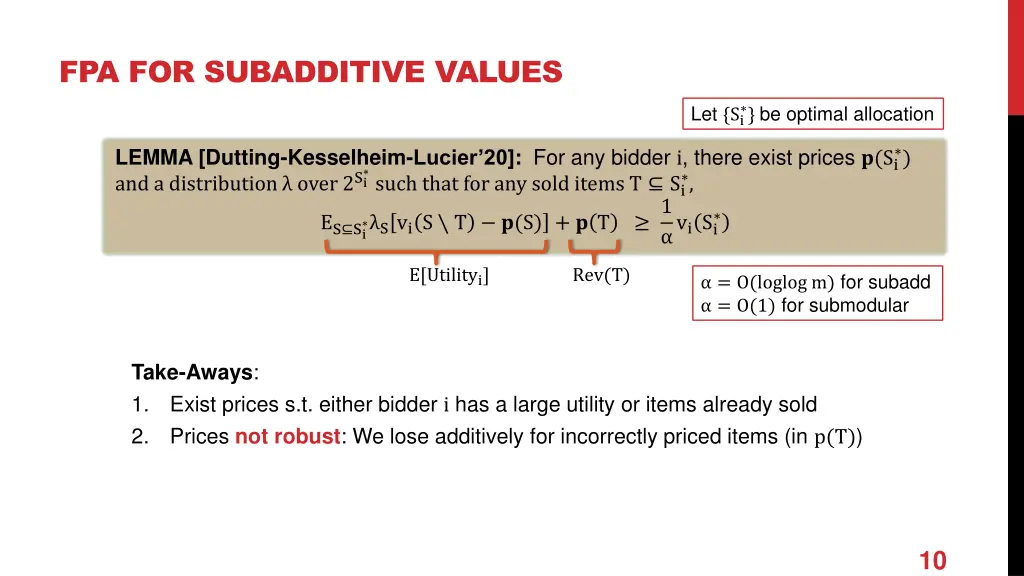 fpa for subadditive values