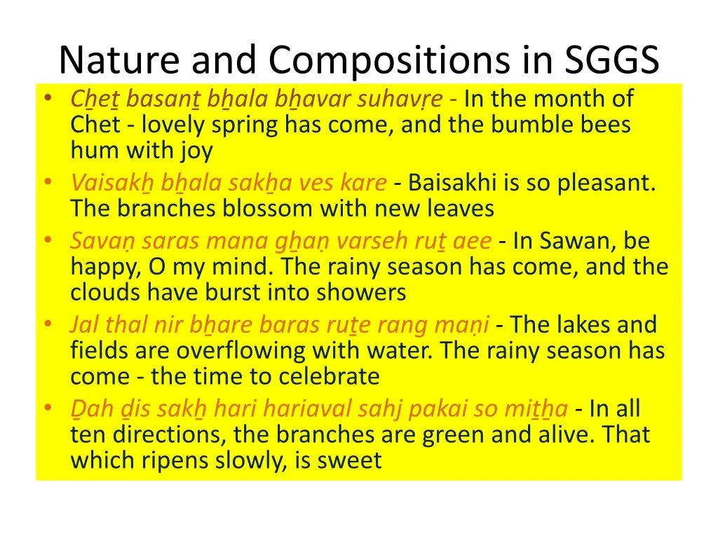 nature and compositions in sggs c e basan