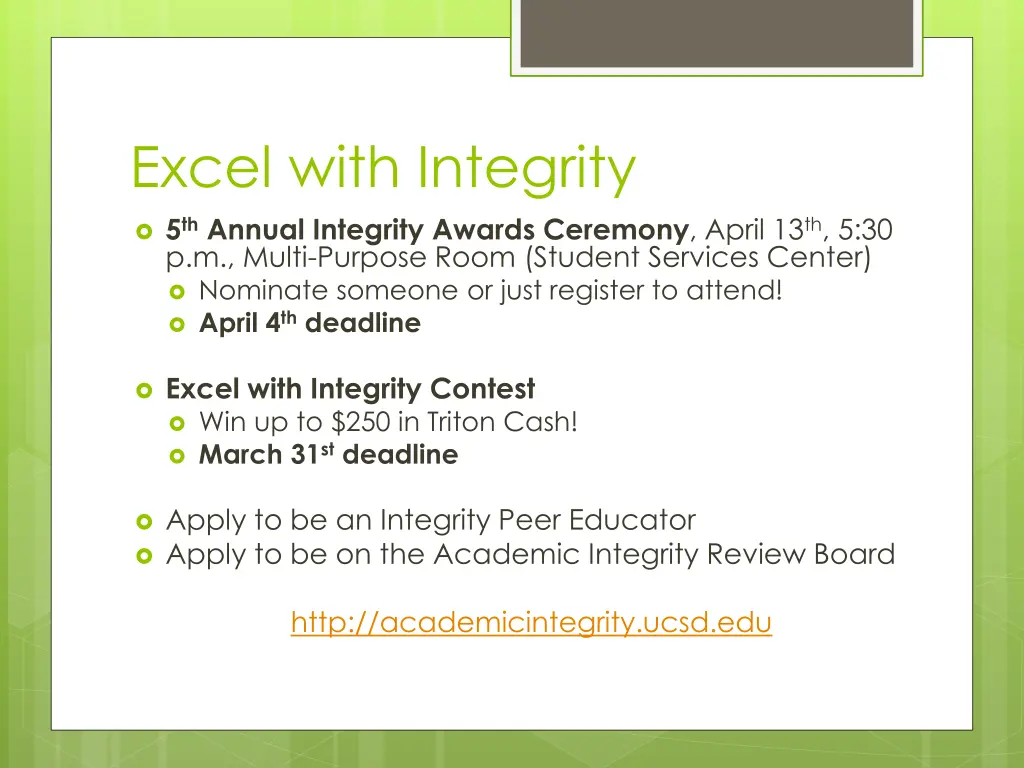 excel with integrity