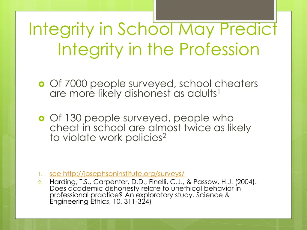 integrity in school may predict integrity