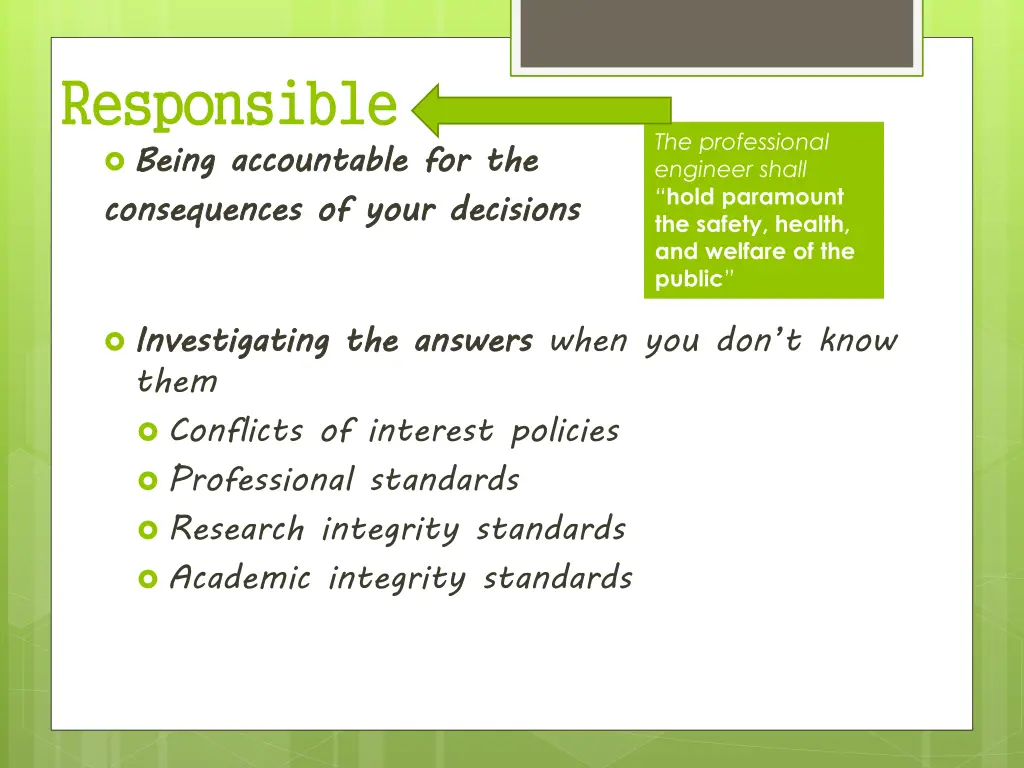 responsible being accountable